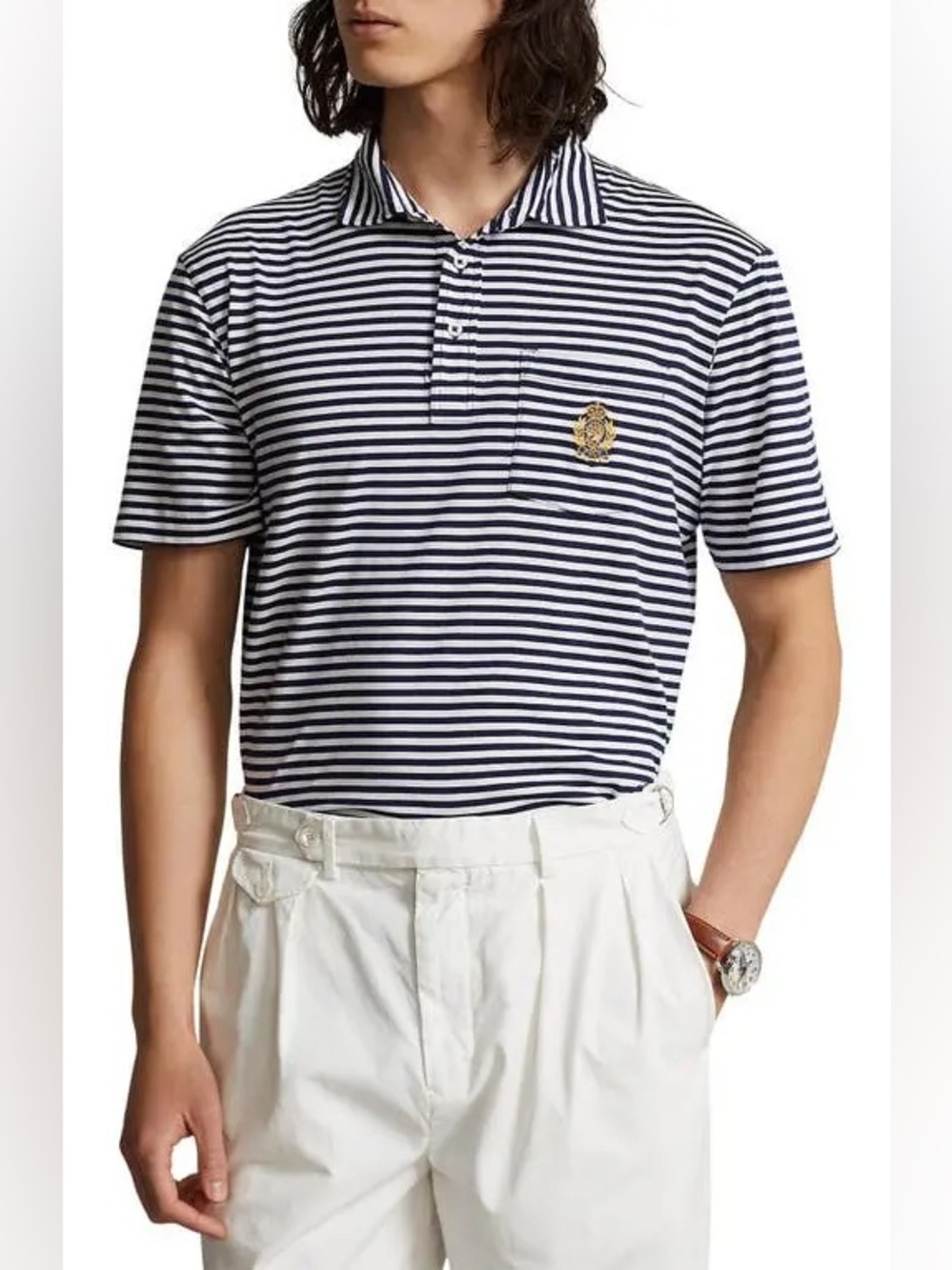 NWT Polo Ralph Lauren Navy & White Striped Polo Shirt Classic Casual Men's L